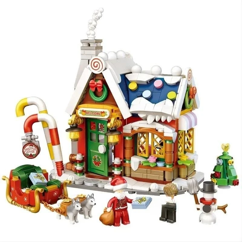 Unique Christmas Gift Forest House Building Blocks Snowman Cabin