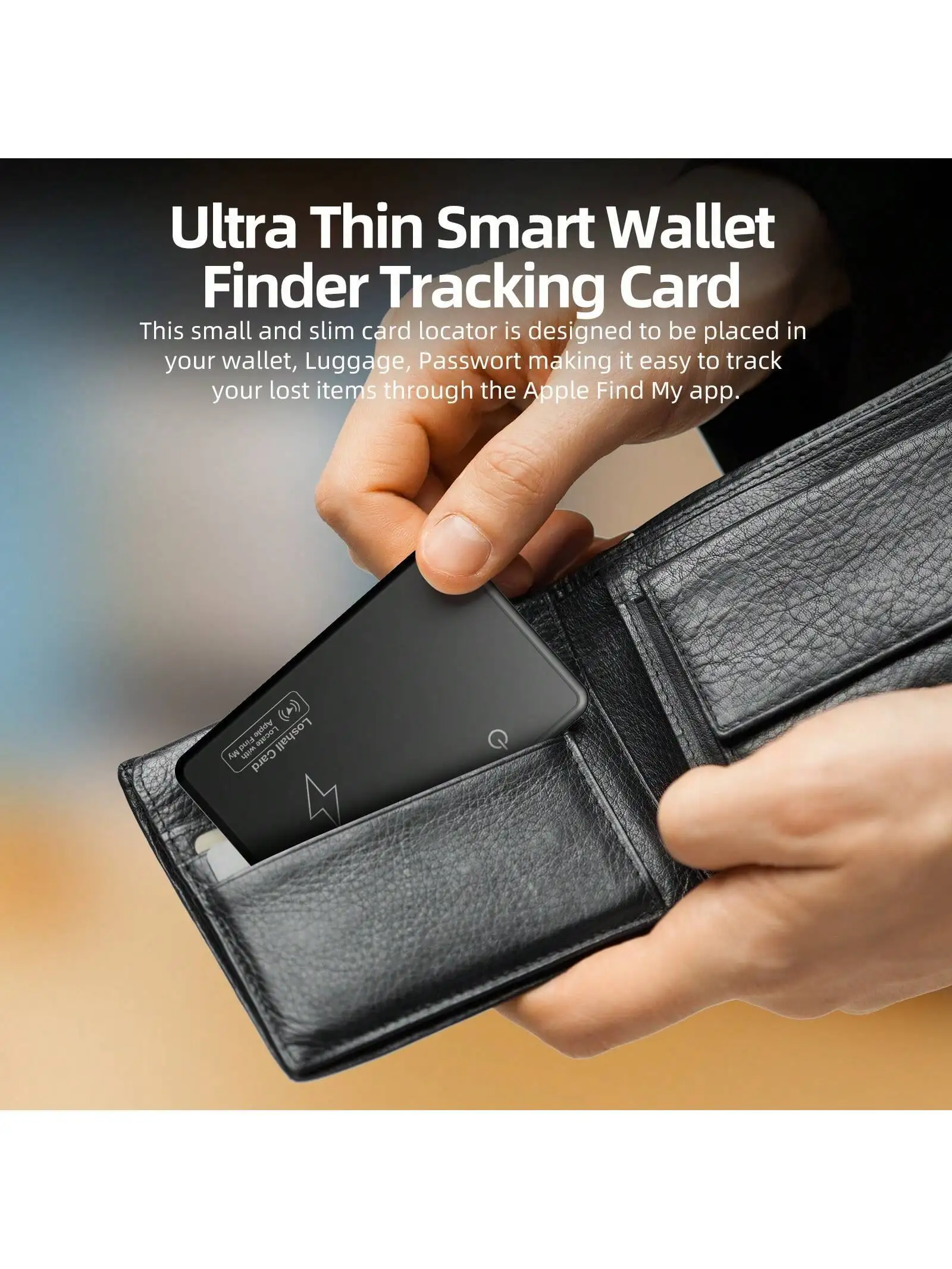 Ultra-Thin Smart Pocket Card,GPS Smart Wallet Finder Card, Works With Find My (IOS Only) ,Smart Bluetooth Locator For Phone, Lu