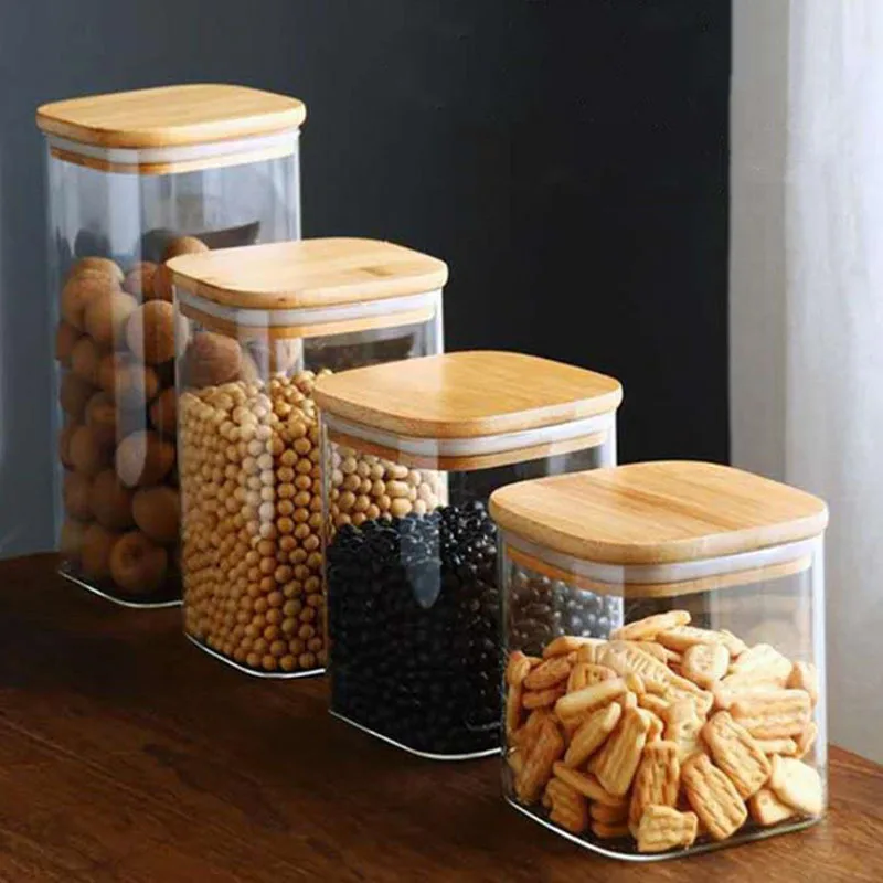 Kitchen Canisters High Borosilicate Glass Square Airtight Food