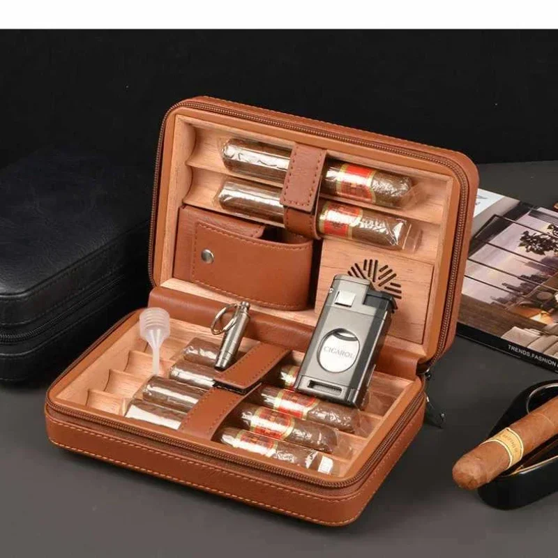 Large Capacity Cedar Cigar Cigar Humidor Box Portable Smoking Accessories Kit Portable Wood Humidor Travel Bag