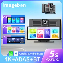 Imagebon H13Plus 다중 데스크탑 대시 캠, 무선 카플레이 및 안드로이드 자동 4K DVR 녹음기, AUX 대시 보드, 듀얼 렌즈, 24H 파크, 10.26 인치