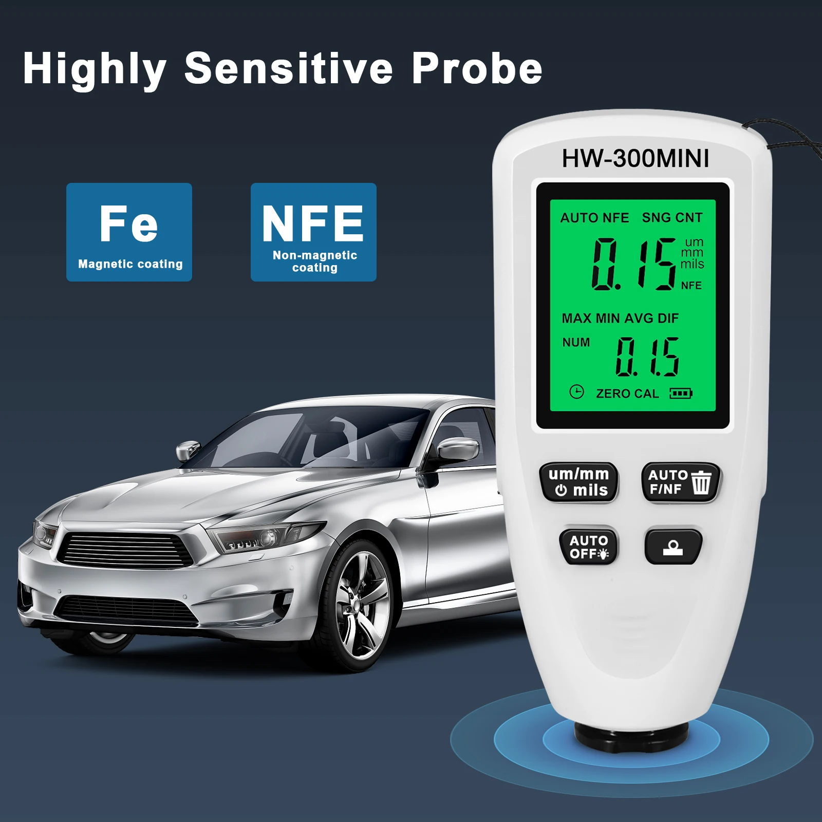 HW-300 Mini Coating Thickness Gauge for Fe NFE