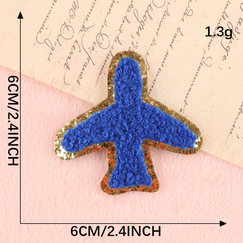 Cute Chenille Embroidered Patches Clouds Lightning Airplane Love