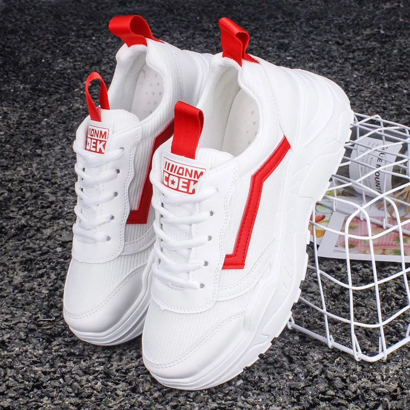 Casual Women Thick-soled Sneakers Spring Autumn Summer PU lace-up Vulcanized Shoes Mesh Rubber Non-slip Women Single Shoes
