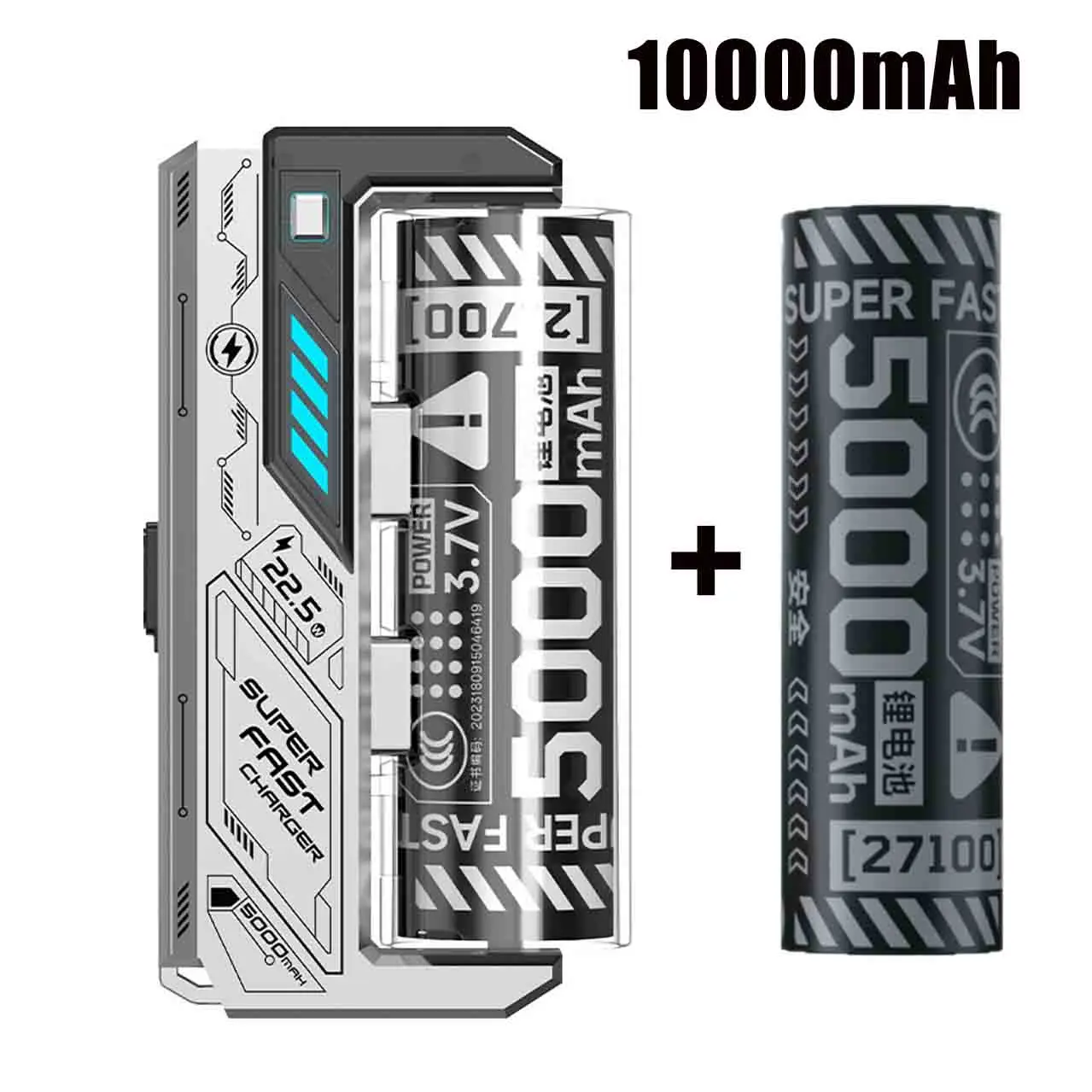 סוללת גיבוי ניידת 21700 בהספק 10000mAh, סוללה מחליפה 22.5W לטעינה חיצונית של Samsung IPhone Xiaomi