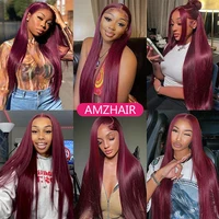 99J droite 13x4 dentelle frontale perruques cheveux humains brésilien bordeaux rouge couleur perruques de cheveux humains pré-plumé 4x4 dentelle fermeture perruque 5