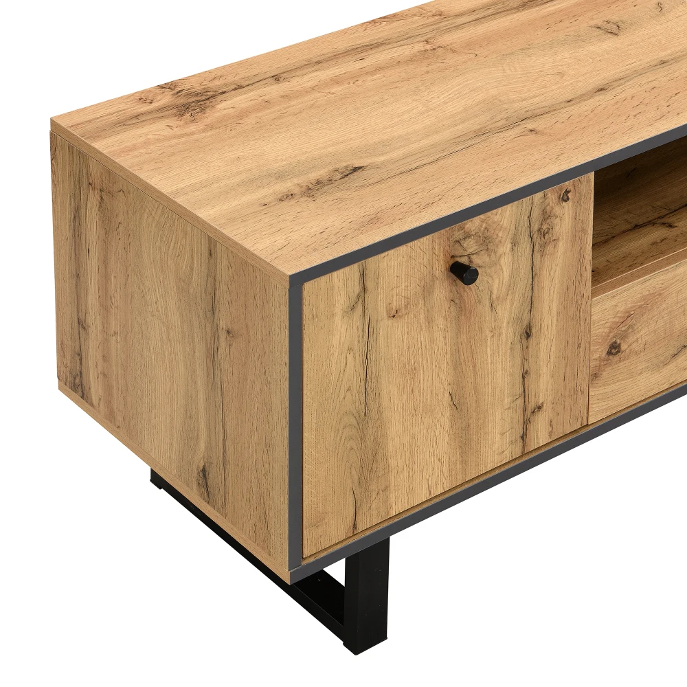 PINGGO TV-Ständer Lowboard mit LED-Lichteffekt Glaspartition Puffer-Scharnier Farblich Abgestimmtes Design Moderner Wohnzimmerschrank – Detail 21