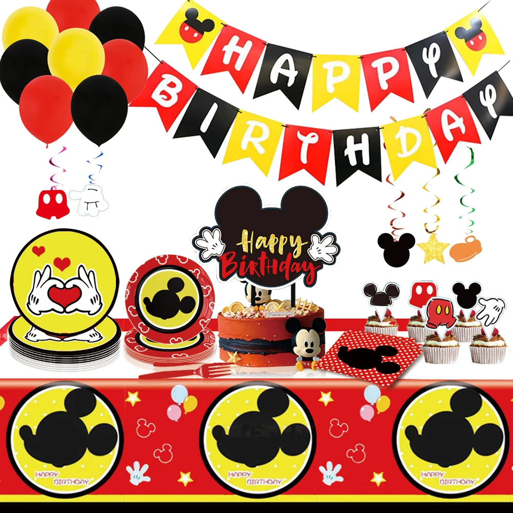 

Disney Mickey Mouse Cartoon Themed Birthday Party Decoration Supplies Disposable Cutlery Balloon Background Baby Shower Kid Gift