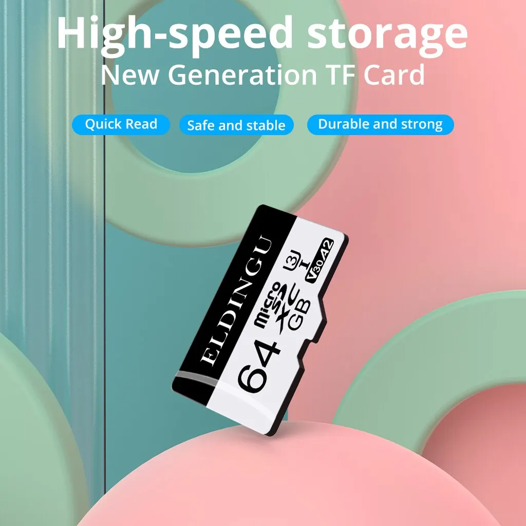 ELDINGU 감시 장치용 메모리 카드, 휴대폰 컴퓨터 드론 카메라, 64GB A2 마이크로 SD 카드, Class10 U3 4K