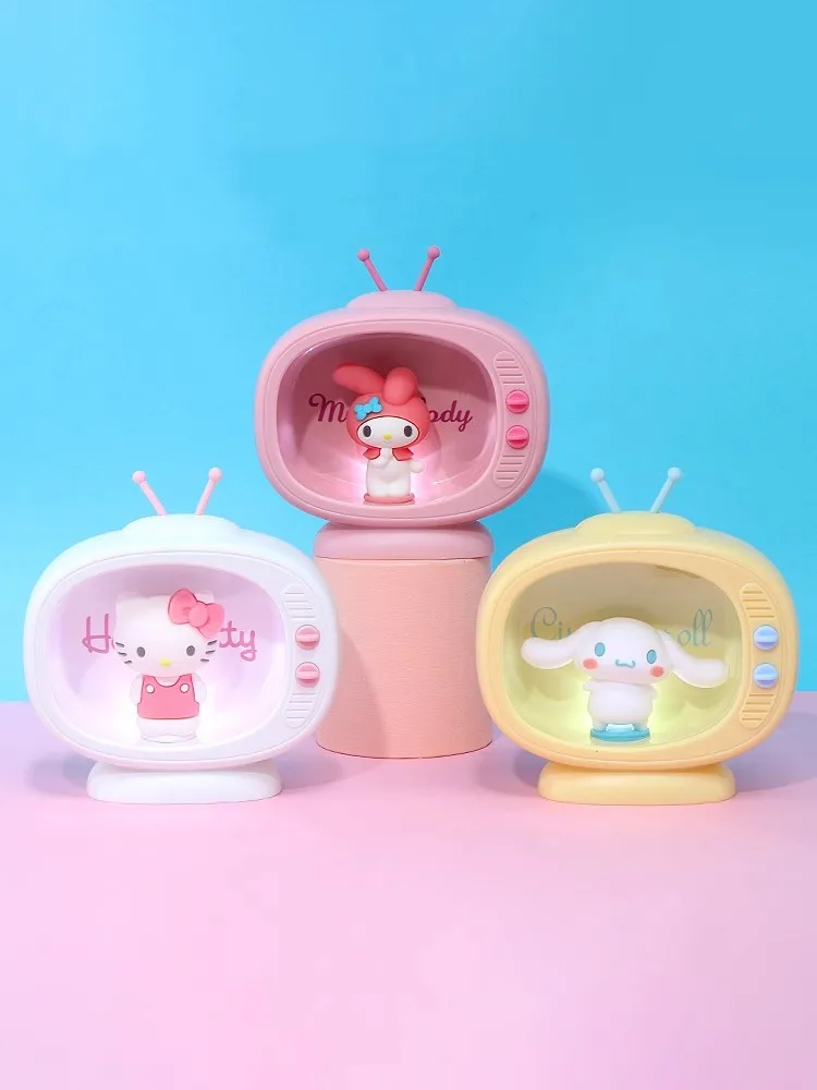 

NEW Kawaii Sanrio Night Light My Melody Cute Cartoon Anime Kuromi KT Cat Children Glow TV Design Table Lamp Toys for Girls
