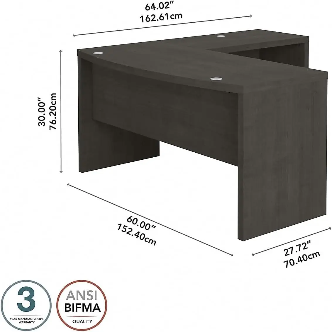 Echo L Shaped Bow Front Office Desk in Charcoal Maple, Modern Computer Table for Home or Professional Wo 3