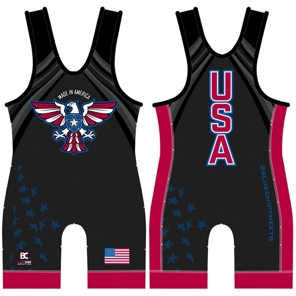USA Champion Team Men's Wrestling Singlets Swim Suit Gym Kit Tights Gymnastics Clothing Weightlifting Skinsuit Fitness One-piece