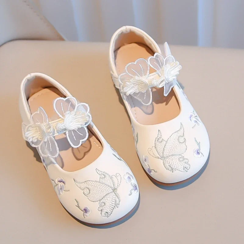 

Spring Autumn Kids Leather Shoe Embroider Butterfly Fashion Hanfu Princess Shoes for Girls Sweet Children's Flats Single Shoes