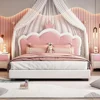 Full Size Upholstered Princess Bed with Crown Headboard, Full Size Platform Bed with Headboard and Footboard Suitable for girls 2