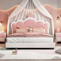 Full Size Upholstered Princess Bed with Crown Headboard, Full Size Platform Bed with Headboard and Footboard Suitable for girls 2