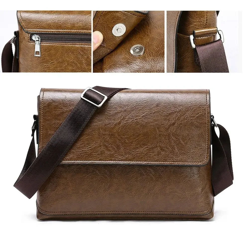 Luxury PU Leather Crossbody Bag - Multifunctional Vintage Men's Business Handbag