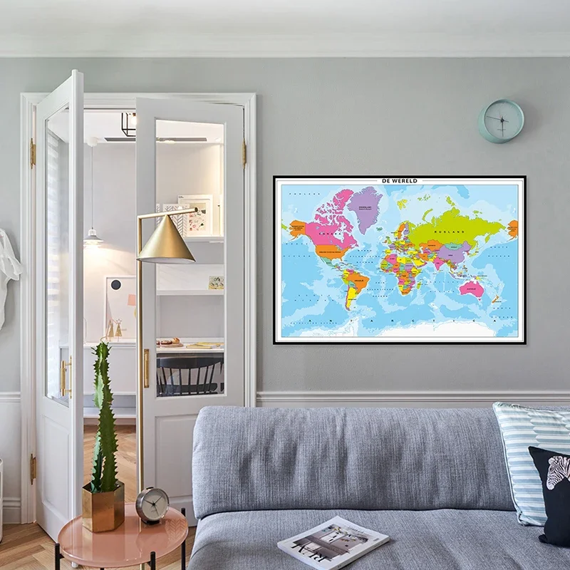 84*59cm The Wold Map in Dutch Vintage Wall Art Poster Canvas Painting Children School Supplies Living Room Home Decoration