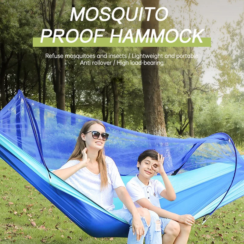 Hamaca Doble De Nailon Con Mosquitera Para 2 Personas - 550 Lbs De Capacidad, Ideal Para Exterior