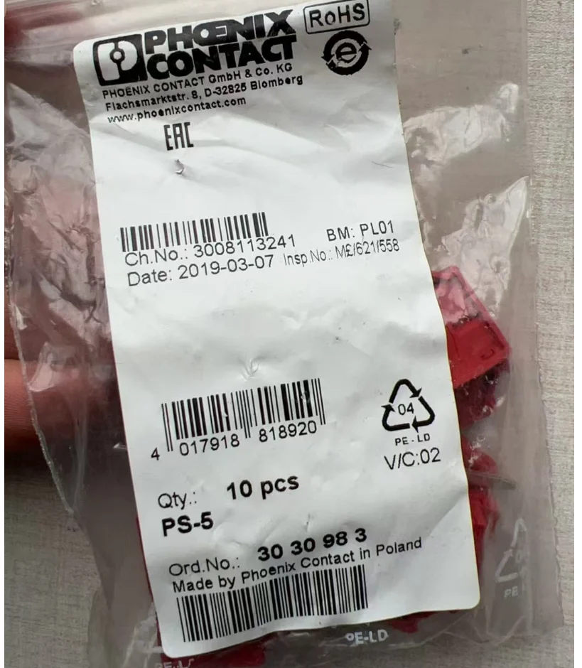 Phoenix Contact Original new in stock PS-5 Test plug 3030983 Test plug, Modular test plug, number of positions: 1, color: red