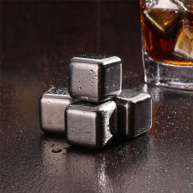 4/6/8pcs Stainless Steel 304 Whisky Stones Ice Cubes Whiskey Cooler Rocks Ice Stone Chilling Stones for Whiskey Wine Bar Tools