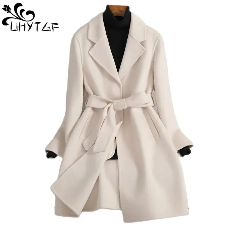 

High-Grade Double-Sided Cashmere Coat Womens Korean Fashion With Belt Europe United States Autumn Winter Wool Jacket Female 2743