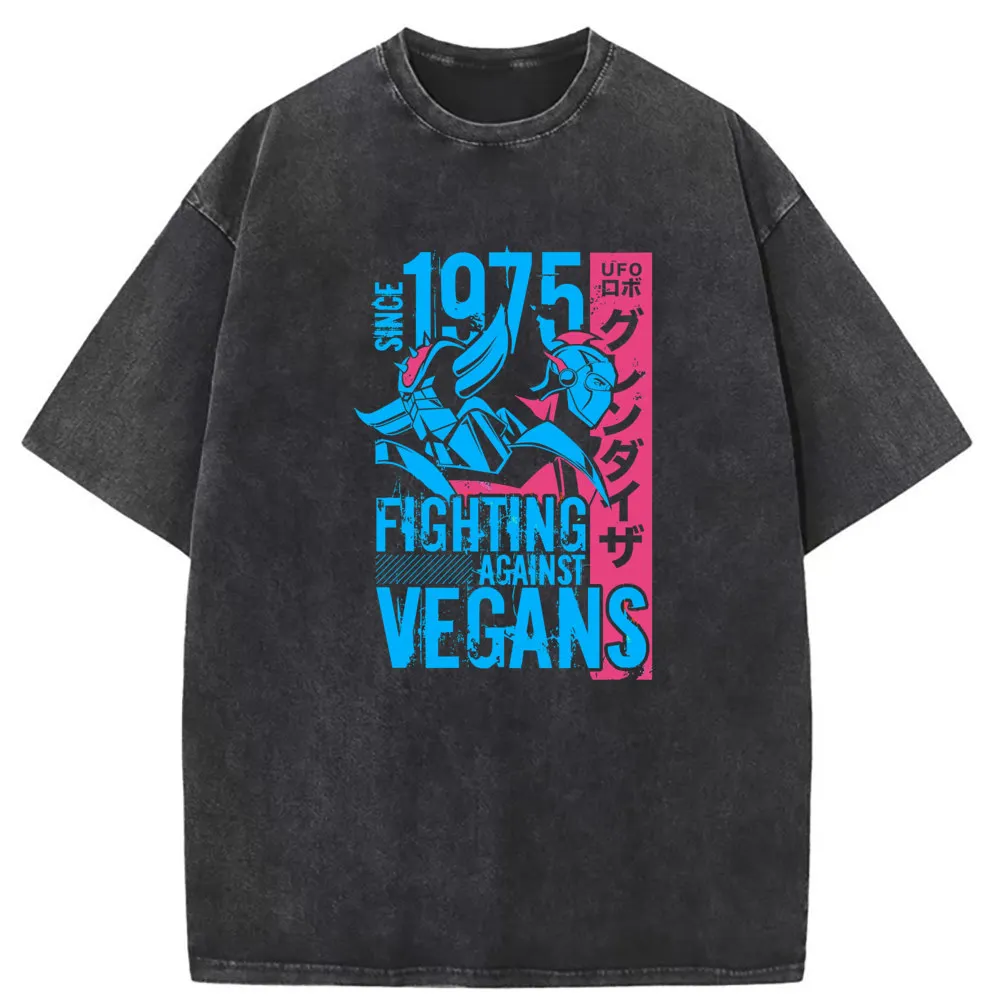 

Since 1975 Fighting Against Vegans Man Anime T-shirts Novelty Long Sleeve Tee Shirt Men Vintage Retro Washed Sweatshirts Cotton