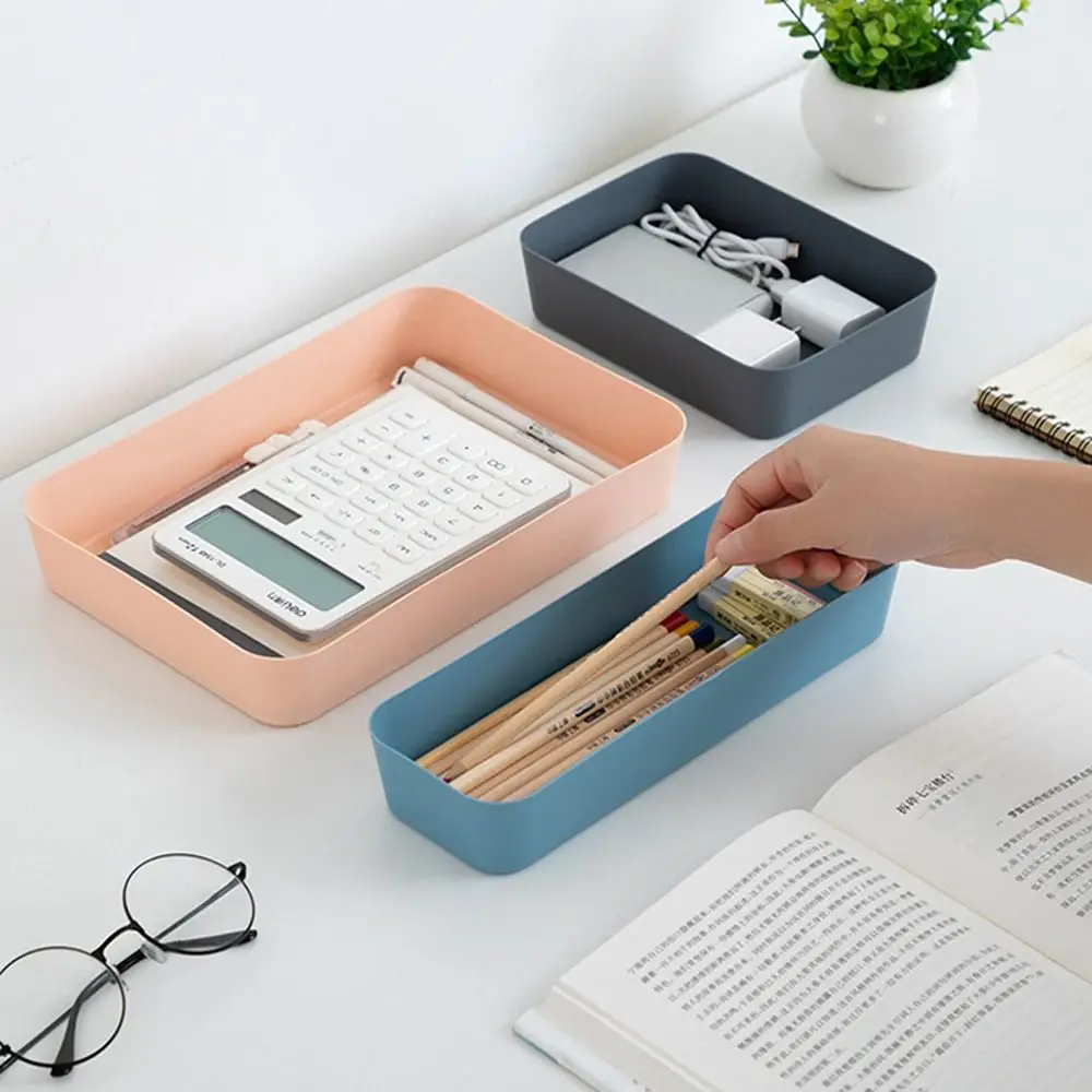 Scatola portaoggetti da scrivania in plastica, grande capacità, colore unico, divisori per cassetti, impilabile, organizer per documenti, casa e ufficio - immagine 5