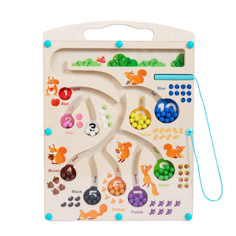 Children's maze toys, magnetic walking beads game, early education with pen training, math color cognitive classification 5