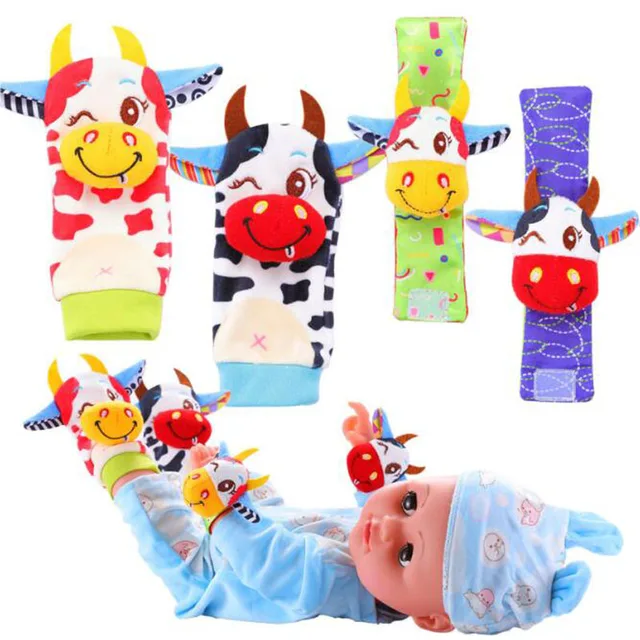 Cartoon Plush Socks Wristband Rattle Baby Toys 0-12 Months Newborn Baby Children Animal Socks Foot Finder Toy Gift Soft Rattle 1