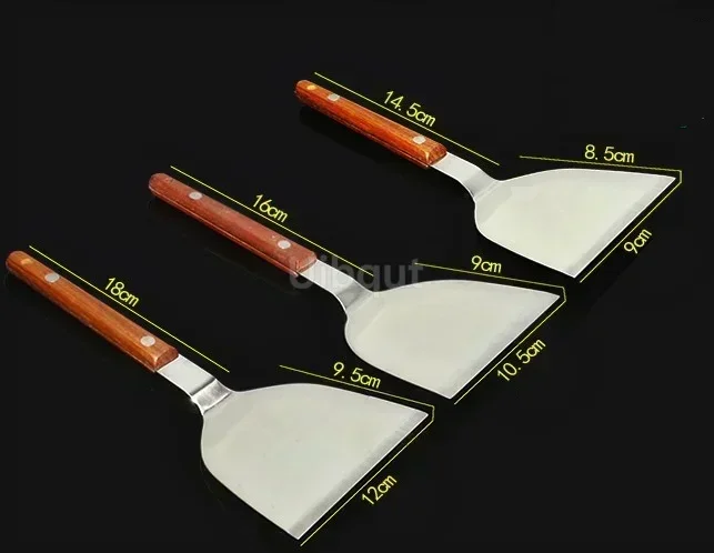 Steak Spatula Stainless Steel Steak Fried Shovel Spatula Pizza peel Grasping Cutter Spade Pastry BBQ Tools Wooden Rubber Handle Kitchen turner