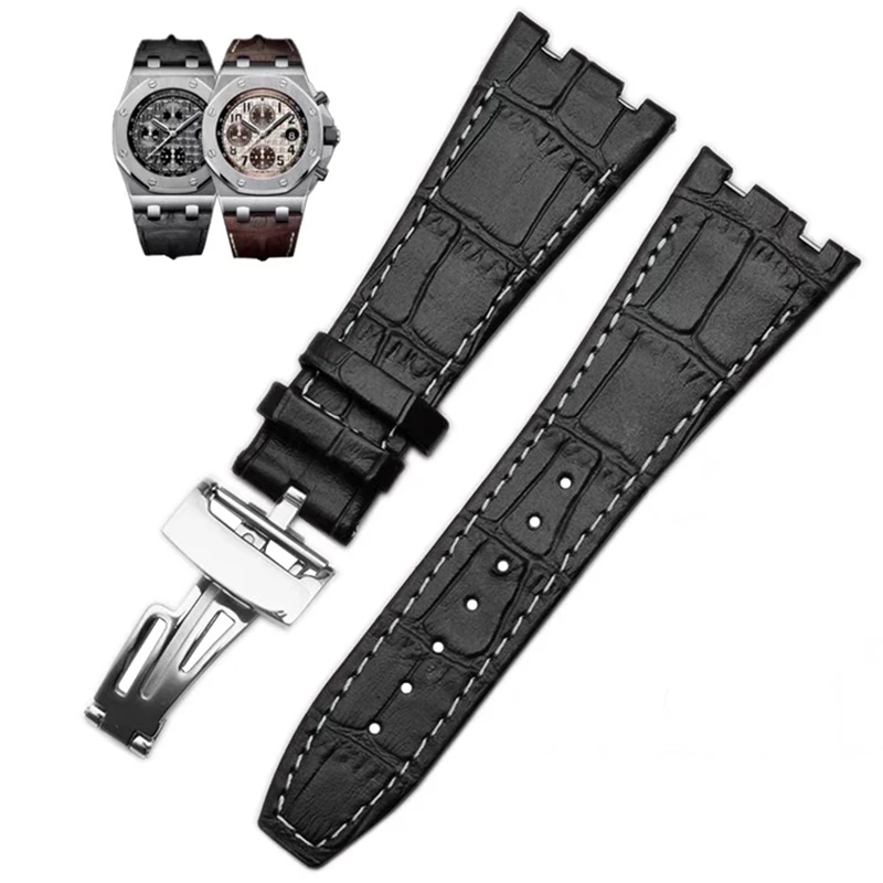 

For AP 15400 wrist straps 26mm watchband black|blue brown 100% Genuine Leather Handmade Watch Band with steel deployment buckle