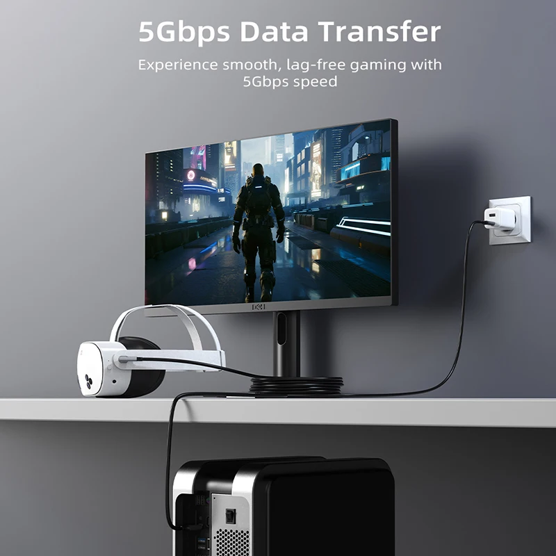 CABLETIME VR 링크 케이블 16FT(18W 충전 기능 포함) ? Meta Quest 3S/3/2/Pro, Oculus Quest, Pico 4, PC VR, Steam VR과 호환 가능