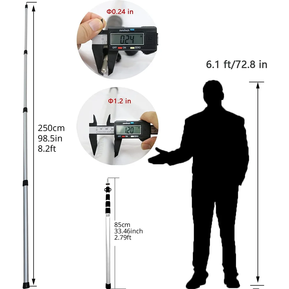 Sunshade Tent 100In Outdoor Large Canopy Tent Pole Aluminum Alloy Ultralight Portable Camping Awning Support Camping Telescopic