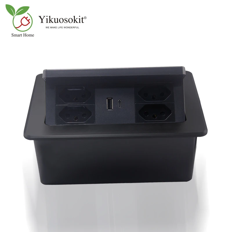 

Damping Pop Up Desktop Socket With Brazil Power Plugs USB(A+C) Wireless Charger For Home Office Worktops ABS Housing Material