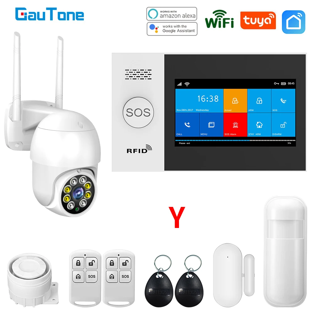 GauTone PG107 Wifi GSM Alarm System for Home Security Alarm Support Tuya APP Remote Contorl With IP Camera Support Alexa front parking sensor Alarm Systems & Security