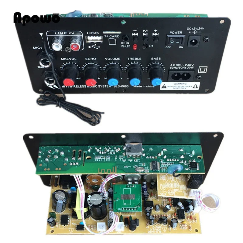 

AC 220V 12v 24v Digital Bluetooth Stereo Amplifier Board Subwoofer Dual Microphone Karaoke Amplifiers with Remote
