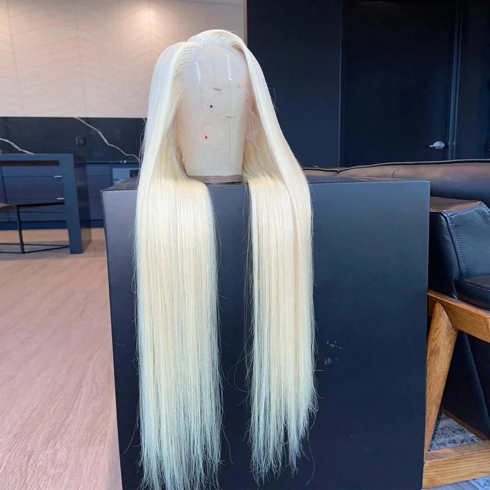 

613 Blonde Long Silky Straight Blonde Synthetic Hair Wigs 13x4 Lace Frontal Wig Pre Plucked Hairline Cosplay Fiber