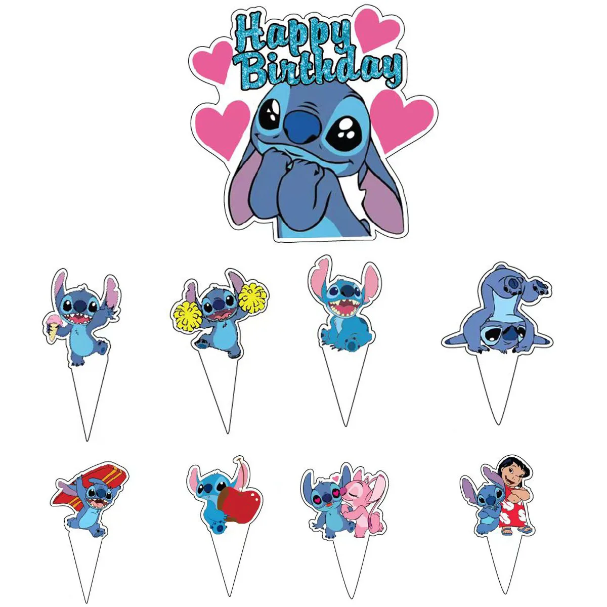Stitch-Themed Birthday Cake and Cupcake Topper Set