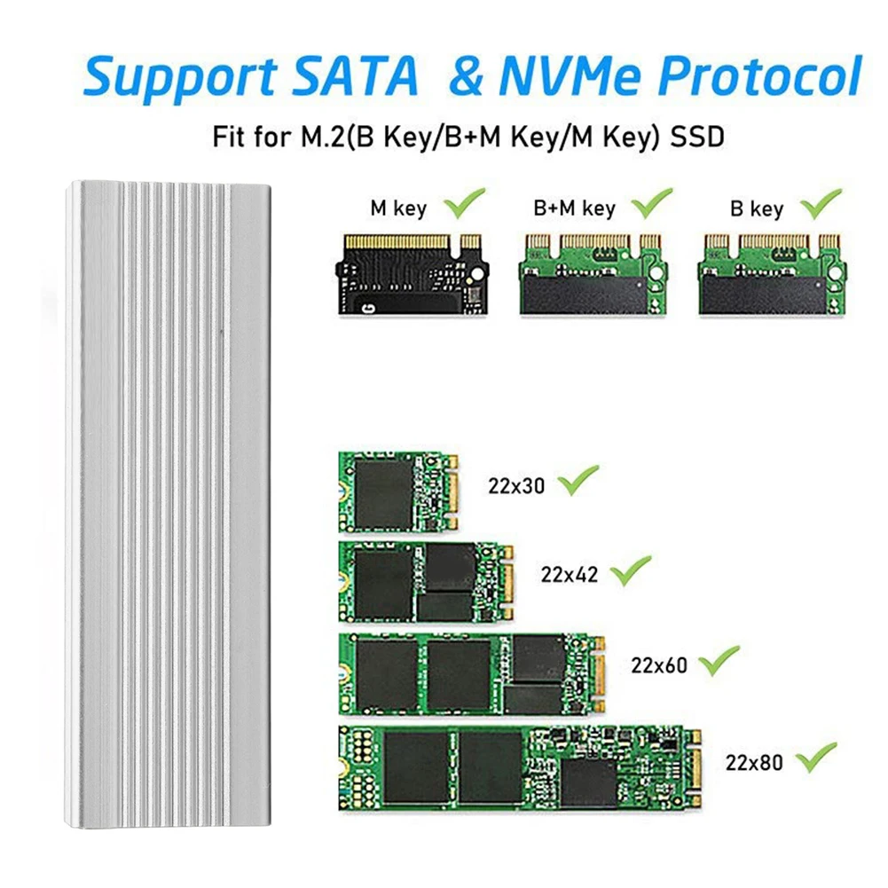  ϵ ̺ ڽ, M.2 NVME NGFF SSD ̽, 10Gbps, B + M/B/M Ű, ϵ ̺ Ŭ, M.2 SSD 2230/2242/2260/2280