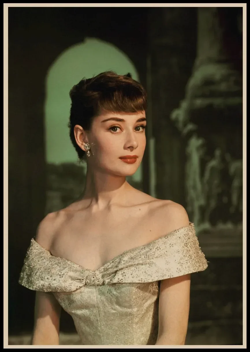 Audrey Hepburn Movie Retro Poster Wall Art Kraft Paper Poster Clear Vintage Picture Bar Cafe Home Room Decoration Wall Stickers
