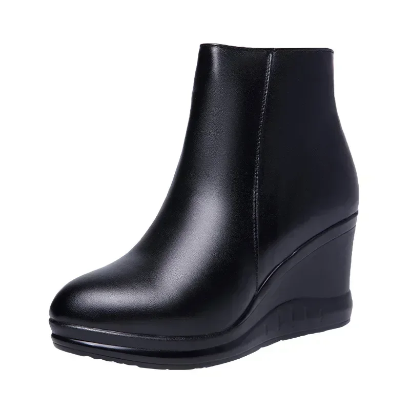 

7cm Small Size 32-43 Comfortable Soft Shoes Platform Wedges Boots Plush 2023 Thick Bottom Short Plush Ankle Boots Office Mom