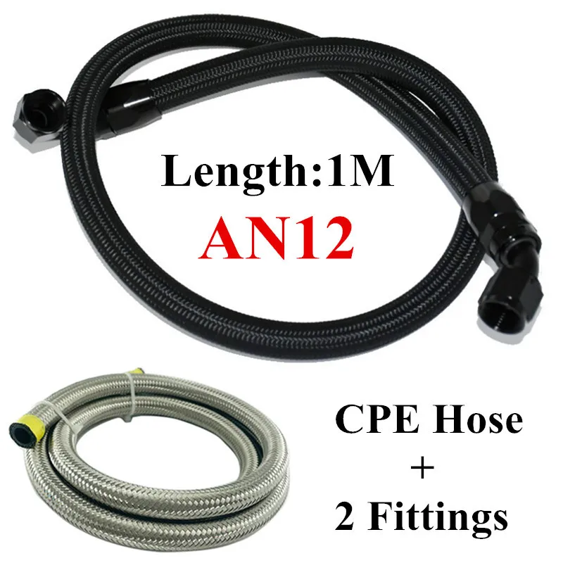 

1M AN12 Fuel Hose Fitting Oil Line Pipe Tube Nylon Stainless Steel Braided CPE Rubber With 0 45 90 180 Degree Swivel Hose Ends