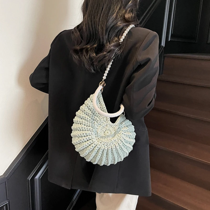 รูปสินค้า Conch Shellถักโครเชต์Crossbodyไหล่กระเป๋า,Pearl Chain Handmadeทอกระเป๋าผู้หญิง,Elegantที่ละเอียดอ่อนน่ารักกระเป๋าขนาดกะทัดรัด