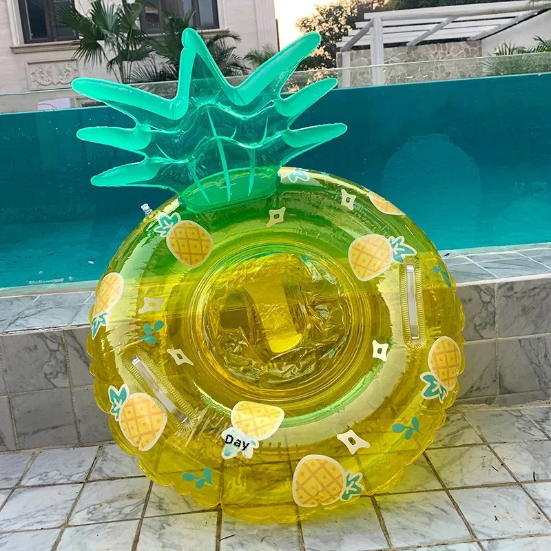 Cartoon Strawberry Inflatable Swimming Ring with Handle Sponge Base Circle Cute Water Sports Entertainment Life Preserver