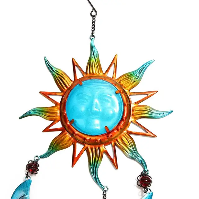 Színes Festmény Szél Hangjelzés Függő Dekoráció Retro Hold Napsütés Gradiens Medál Udvar - Image 2