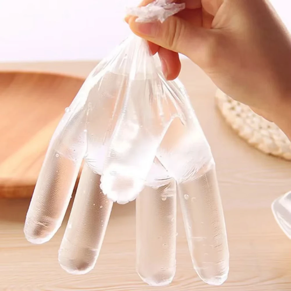 Disposable Cleaning Gloves 100/200Pcs – Transparent Plastic Gloves for Kitchen, Cooking, DIY, Eco-Friendly Use