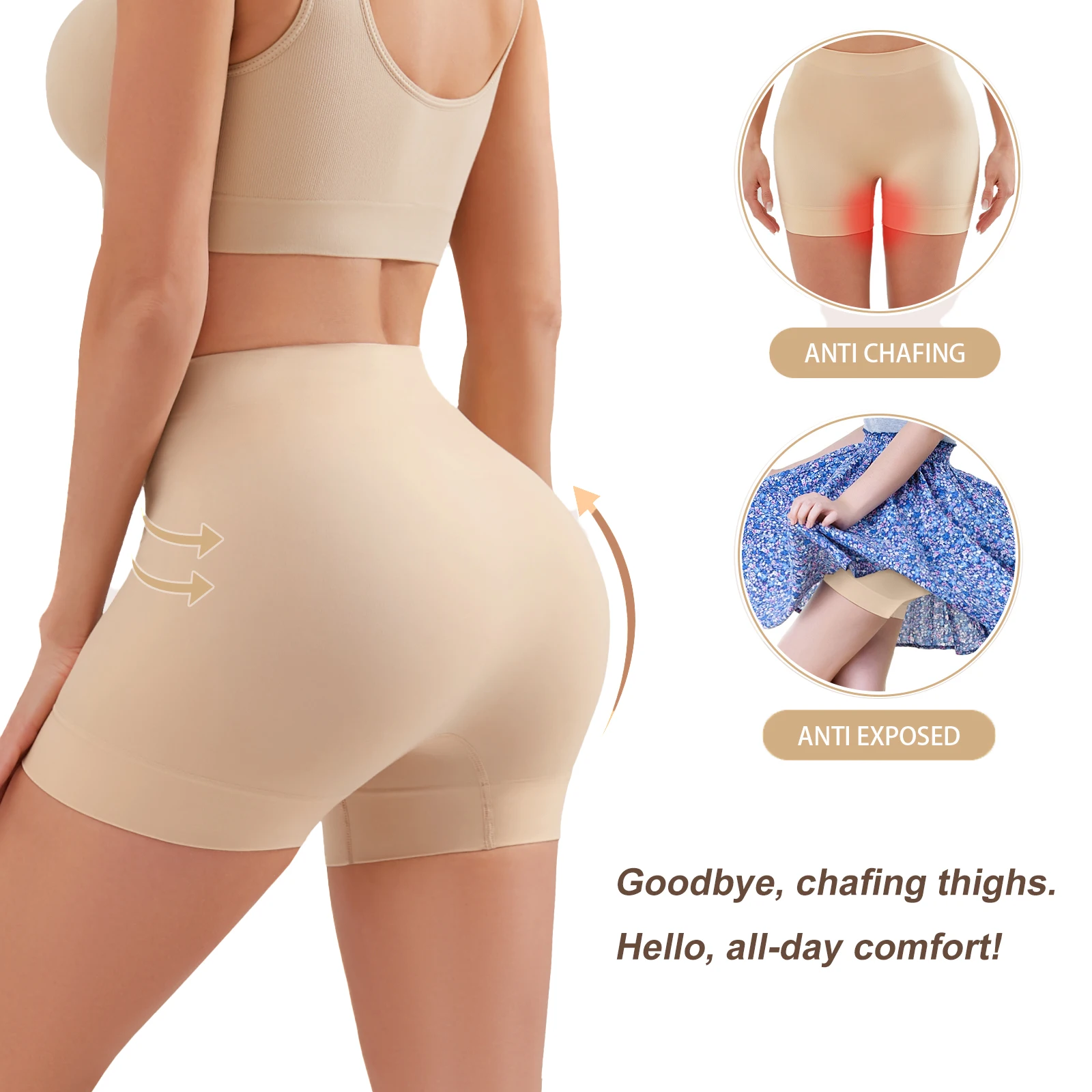 Anti Chafing Slip Shorts for Women High Waist Safety Boyshorts Invisible  Under Dress Seamless Underwear Smooth Control Panties