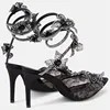 Fashion Mesh Lace Fowers Women Pumps Sandals Sexy Snake Coild Rhinestones Stiletto High heels Summer Autumn Wedding Prom Shoes 3