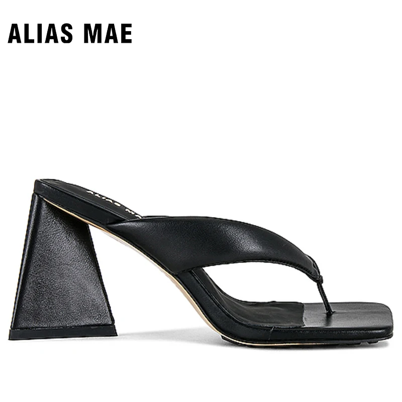 

ALIAS MAE RINGO 2023 Women's Elegant Summer Square Open Toe Fashion Leather Black High Heels 35-42