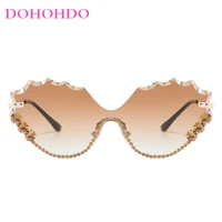 Lunettes de soleil de luxe pour femmes, design de marque, monture sans bords, motif vague diamant, style hip-hop, lunettes d'extérieur unisexes, protection UV400 4